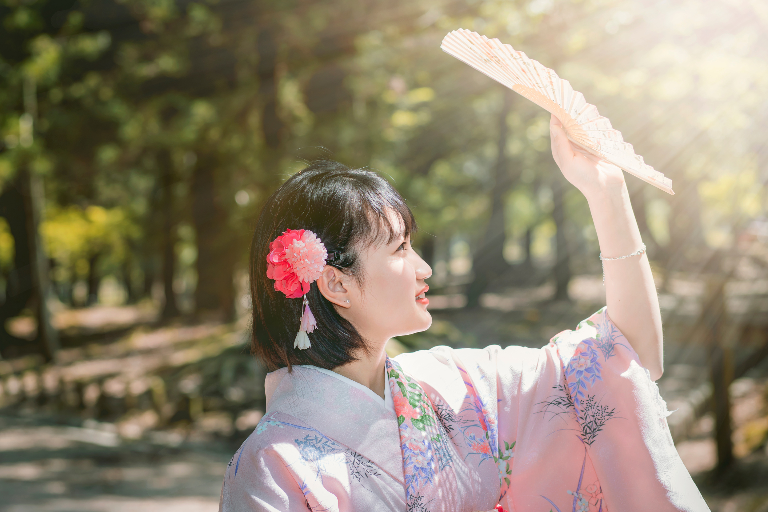 Teenage Girl in Pink Kimono